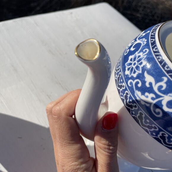 Wedgwood Blue Bokhara Coffee Pot with Gold Trim Sugar Bowl Creamer Set service - Picture 16 of 16